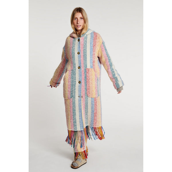 Manteau Stripe Blanket Fringe Hooded