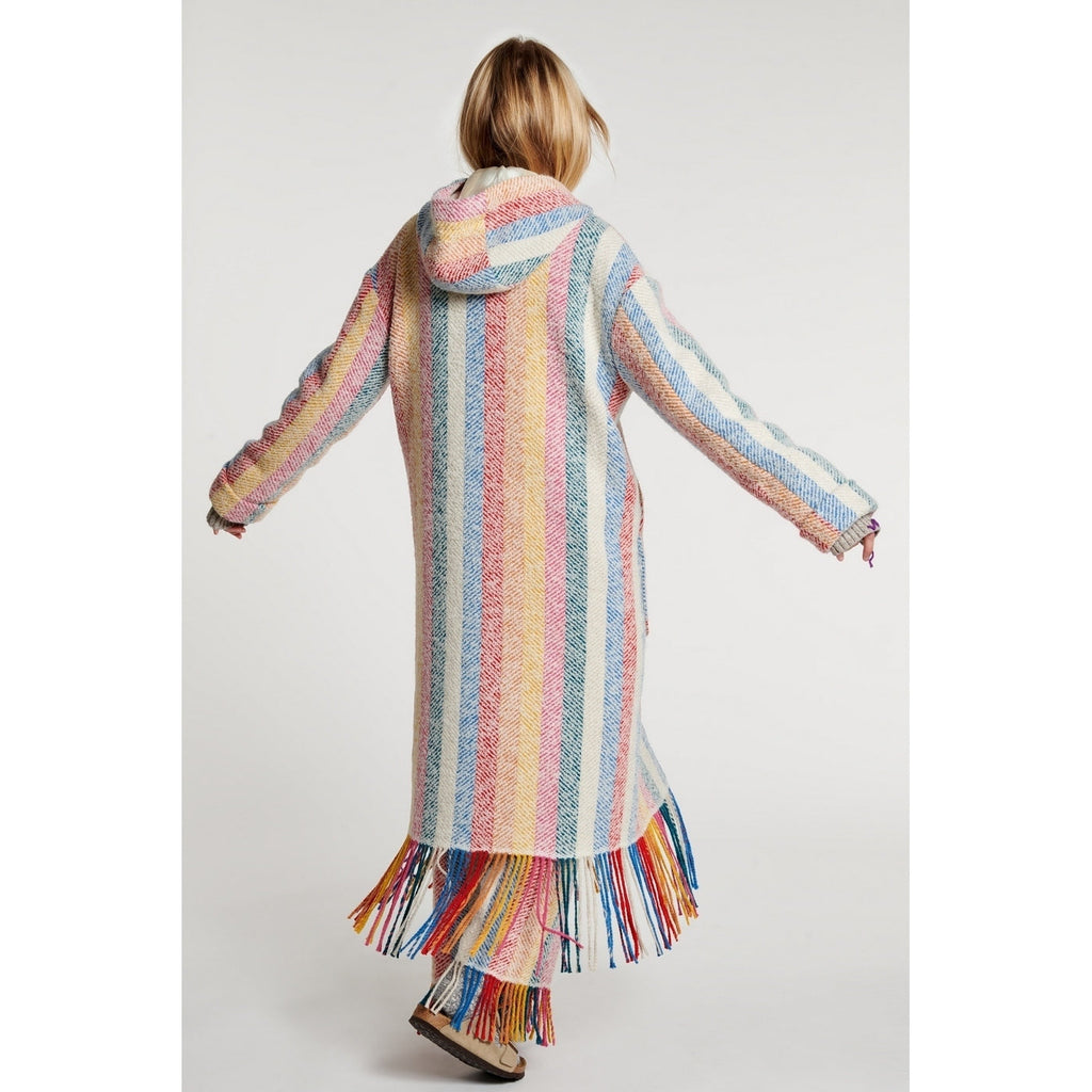 Manteau Stripe Blanket Fringe Hooded