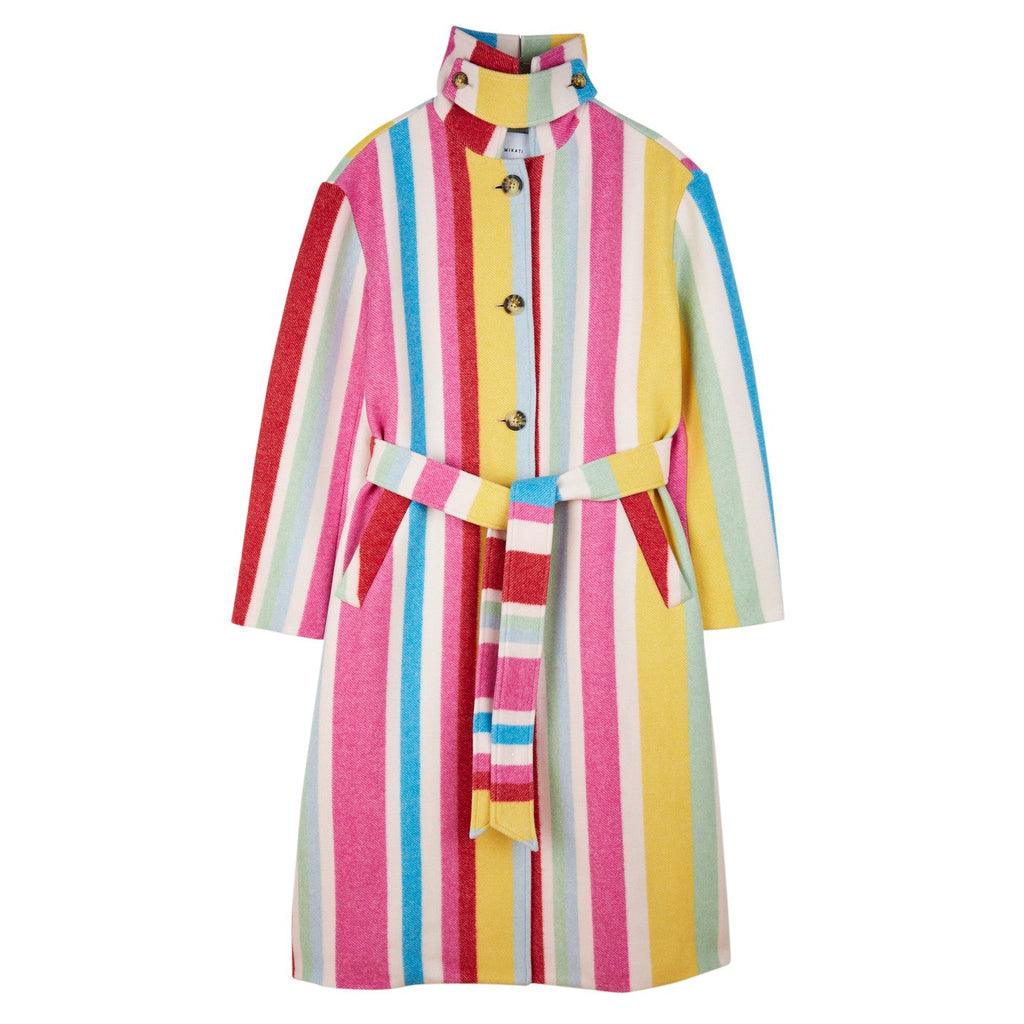 Manteau Funnnel Neck Striped