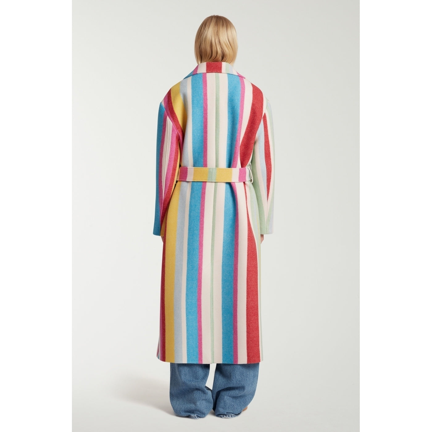 Manteau Funnnel Neck Striped