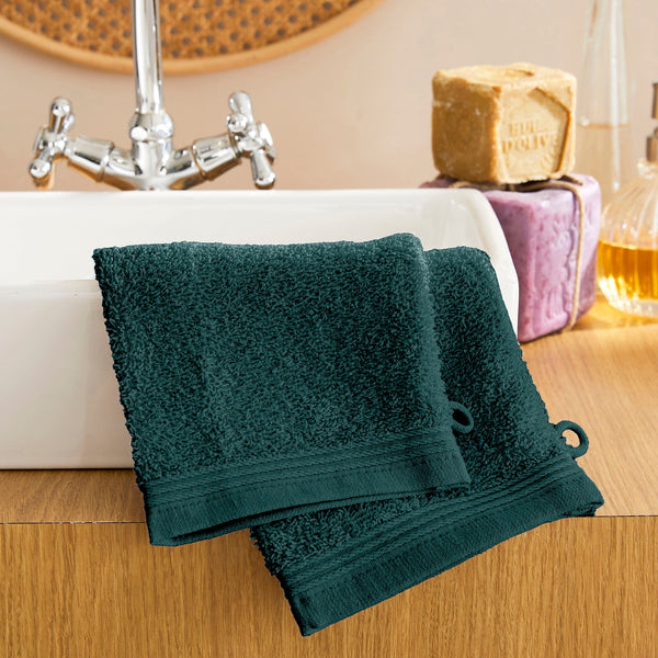 Lot De 2 Gants De Toilette "Spa" - 100% Coton - Emeraude