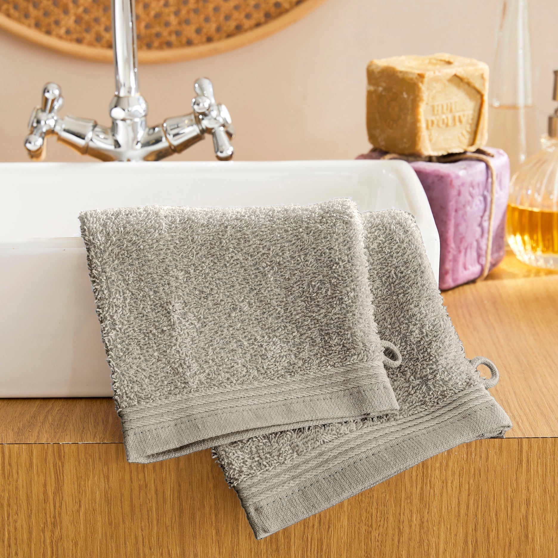 Lot De 2 Gants De Toilette "Spa" - 100% Coton - Sable