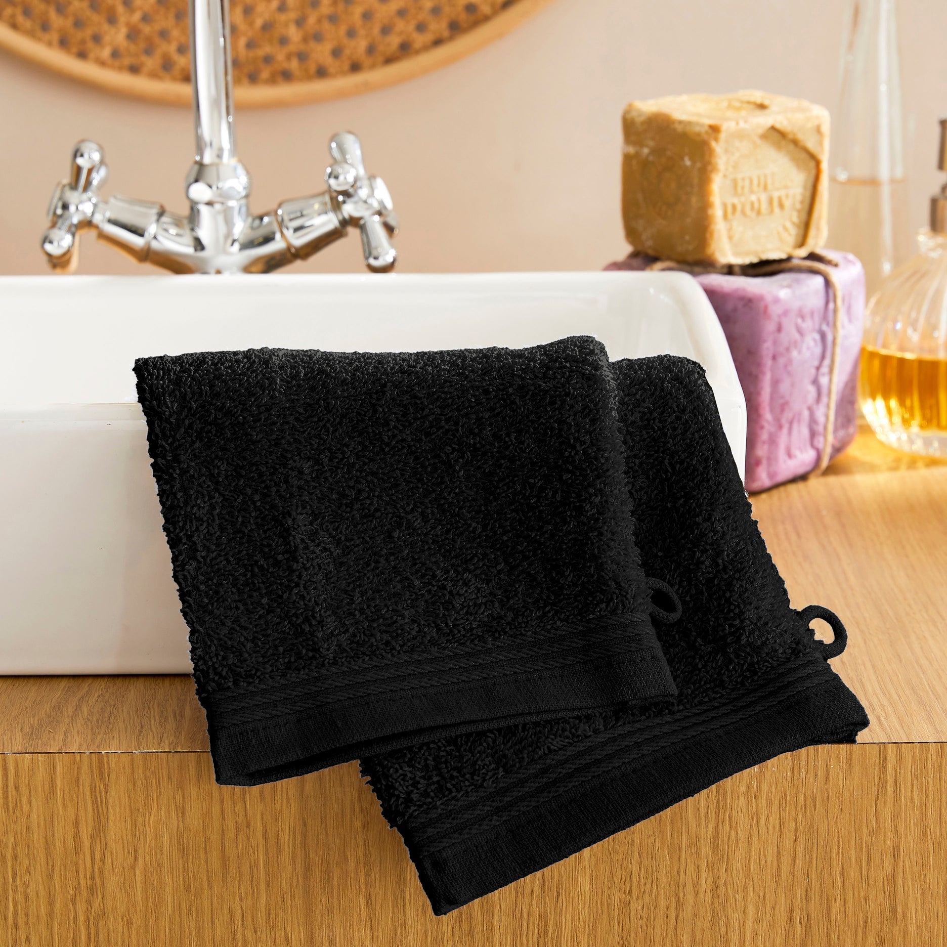 Lot De 2 Gants De Toilette "Spa" - 100% Coton - Truffe