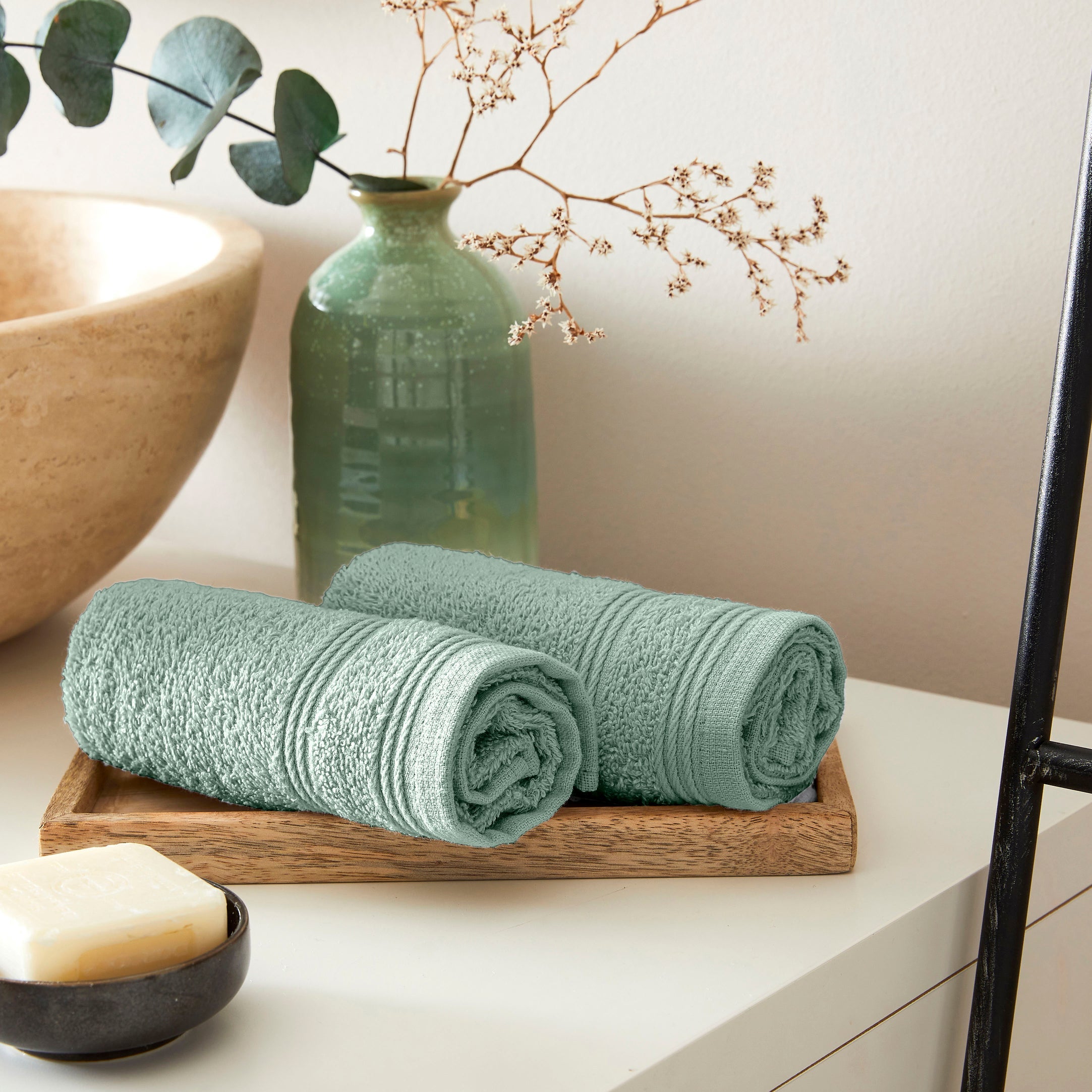 Serviettes Invité "Spa" - 100% Coton - Menthe