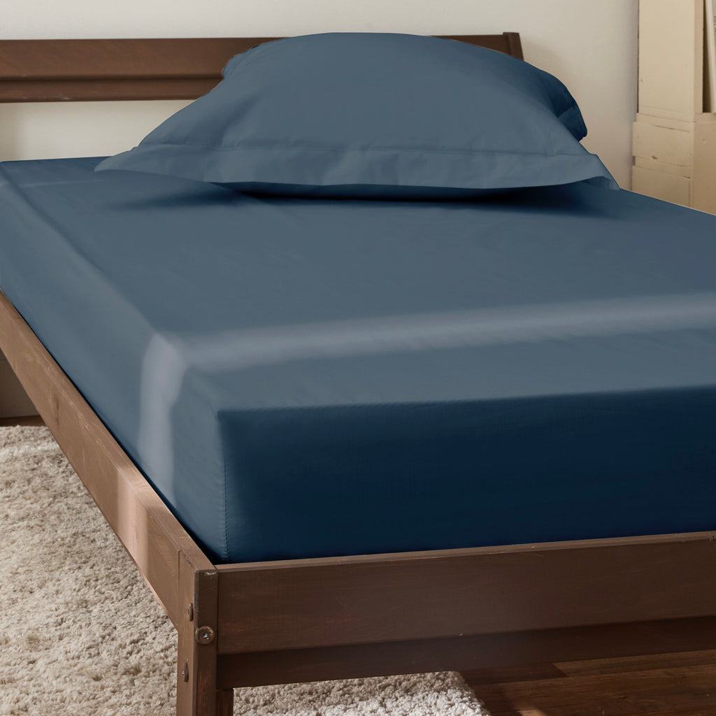 Drap Housse Percale Pur Coton Peigné Longues Fibres - Bleu Encre