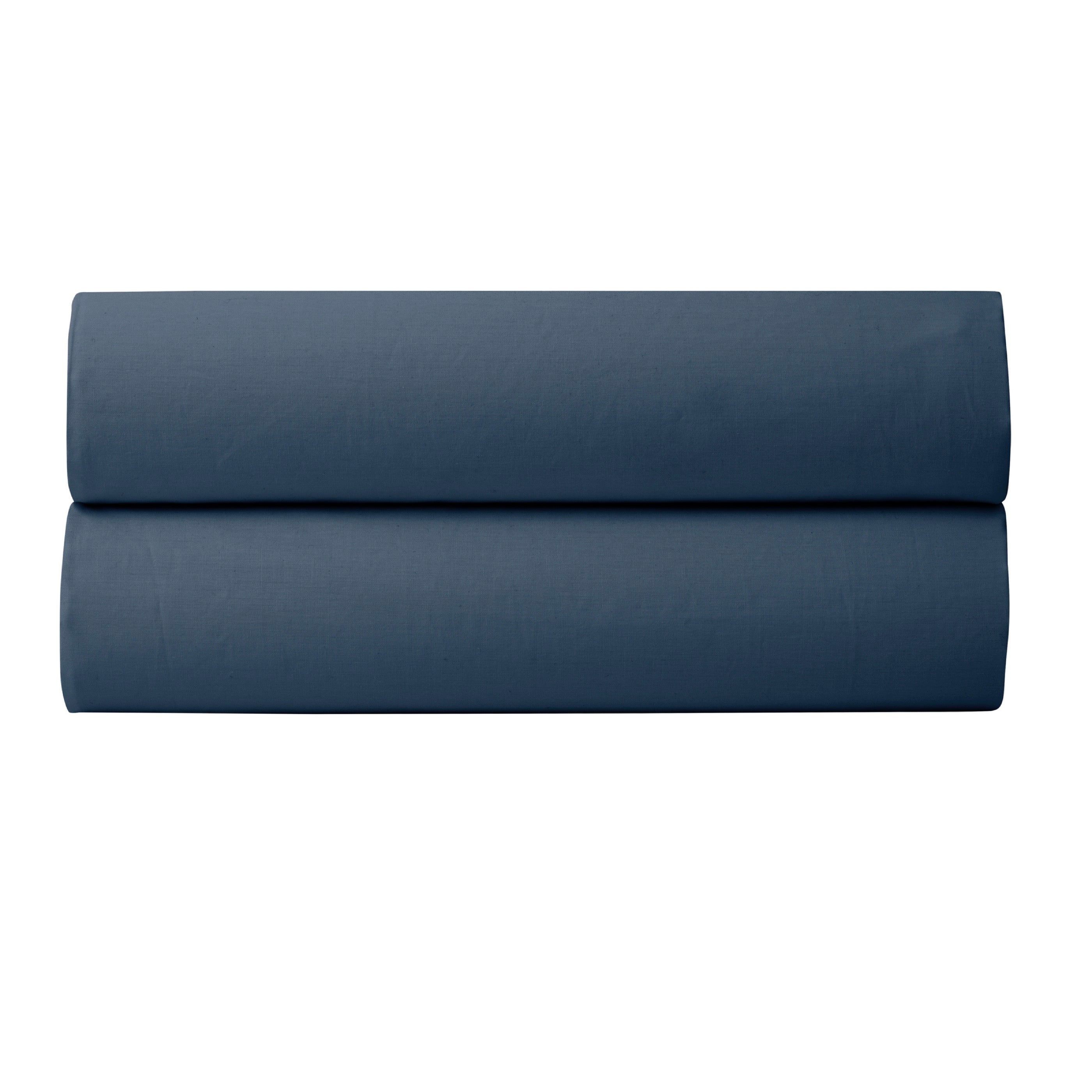 Drap Housse Percale Pur Coton Peigné Longues Fibres - Bleu Encre