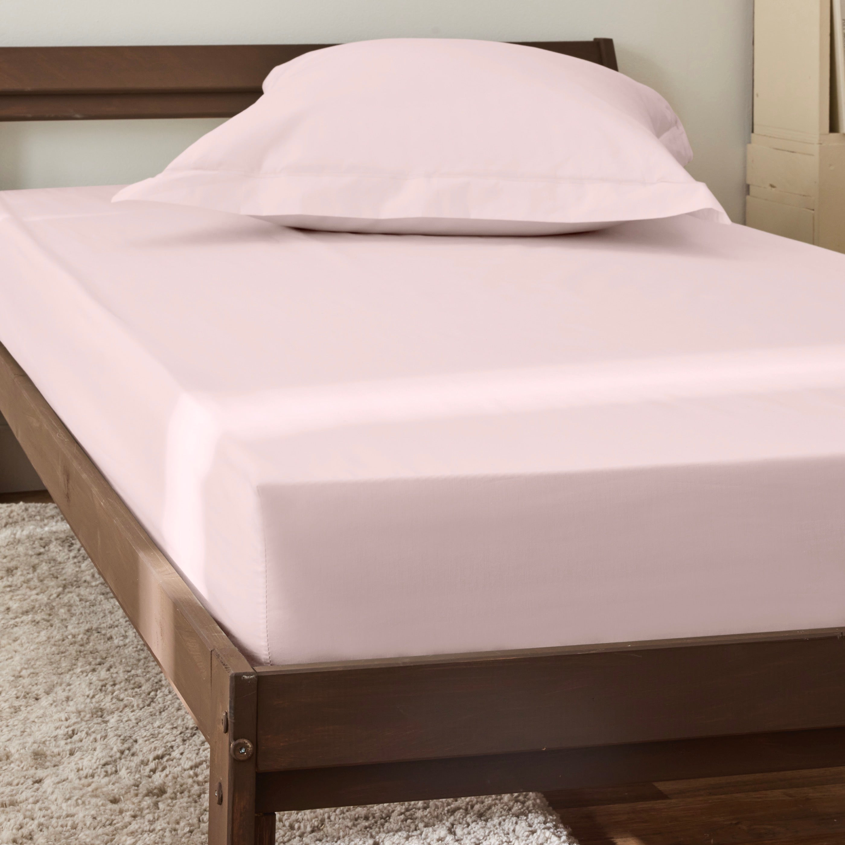 Drap Housse Percale Pur Coton Peigné Longues Fibres - Rose