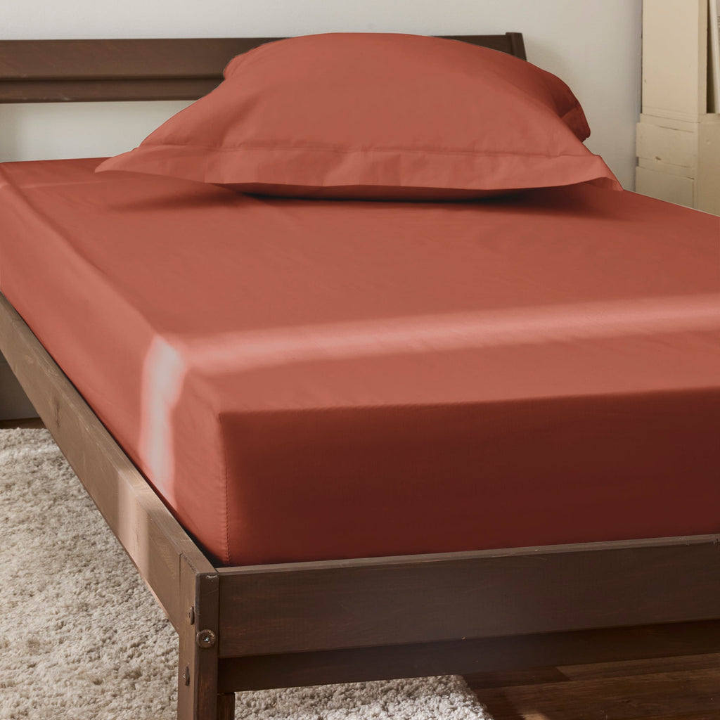 Drap Housse - 100% Percale Coton - Terracotta