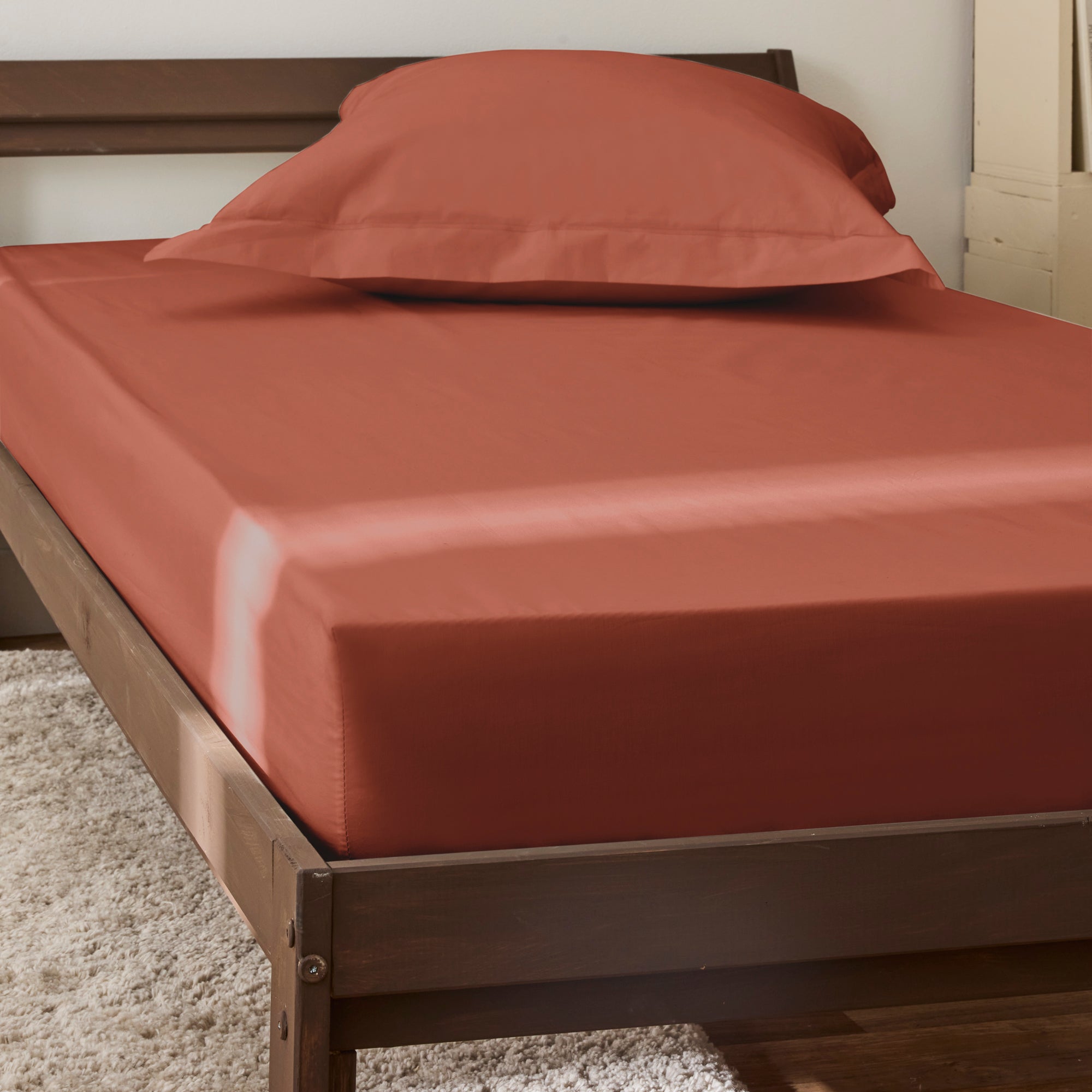 Drap Housse - 100% Percale Coton - Terracotta