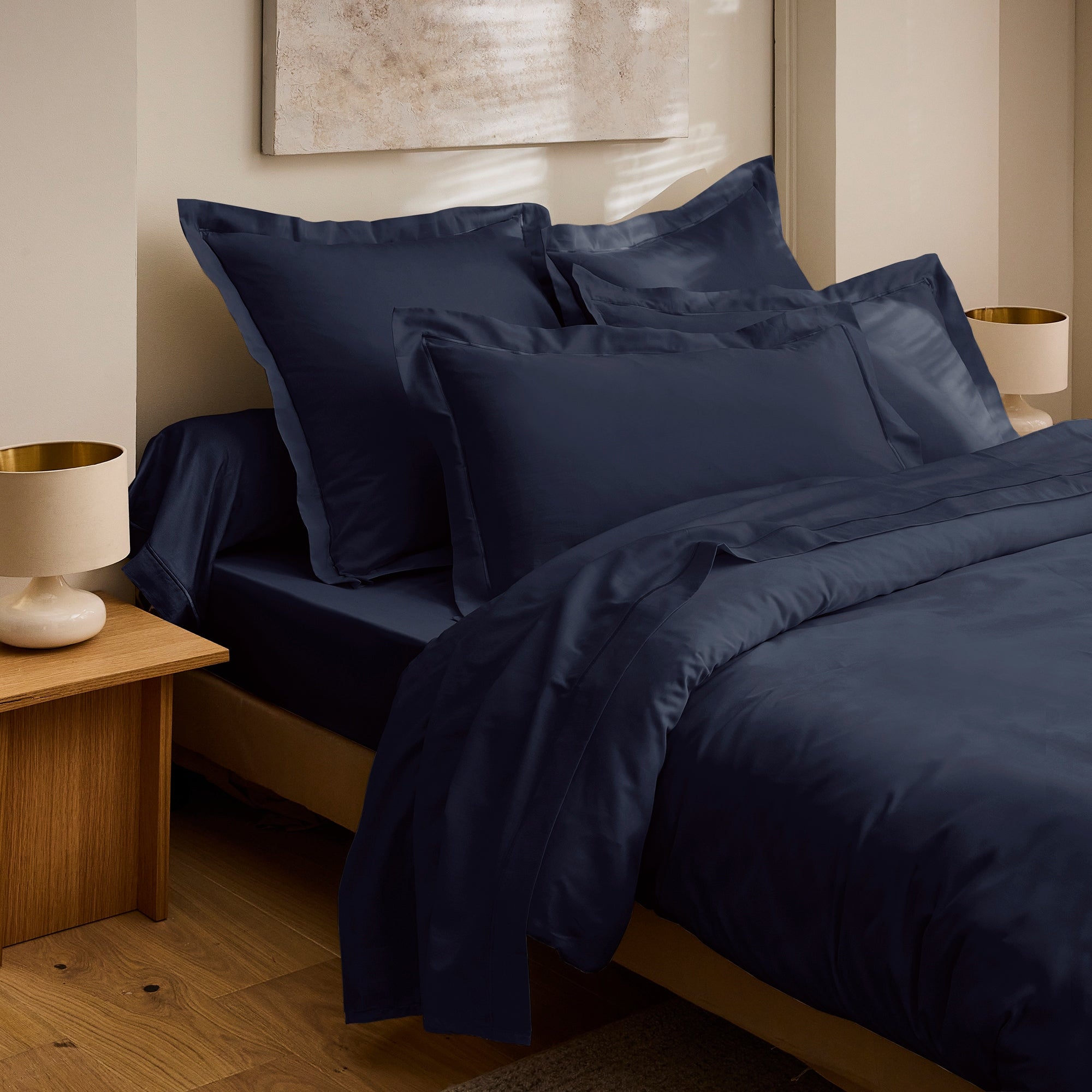 Drap Housse "Prestige" - Satin De Coton - Bleu Velours