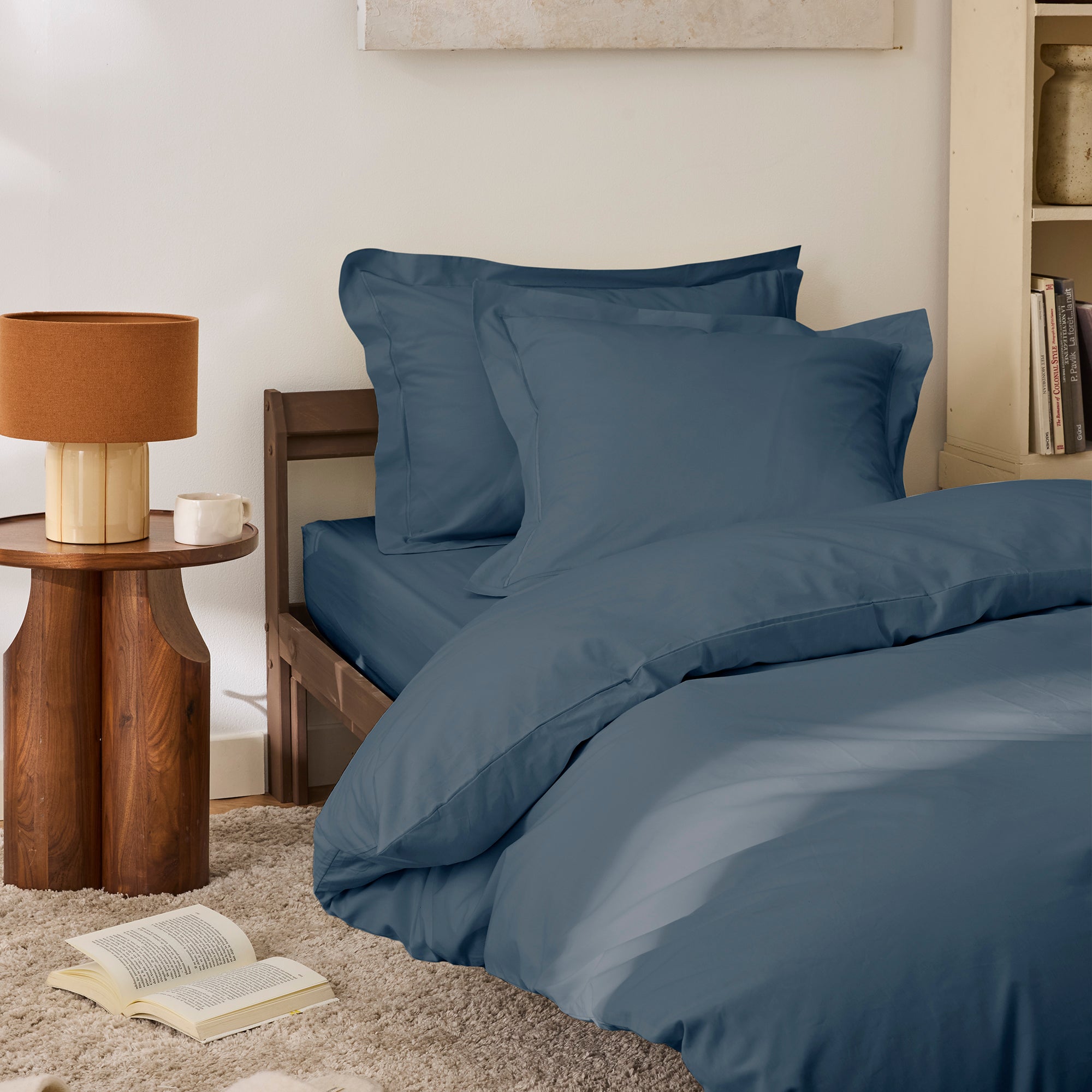 Drap Plat - 100% Percale Coton - Bleu Encre