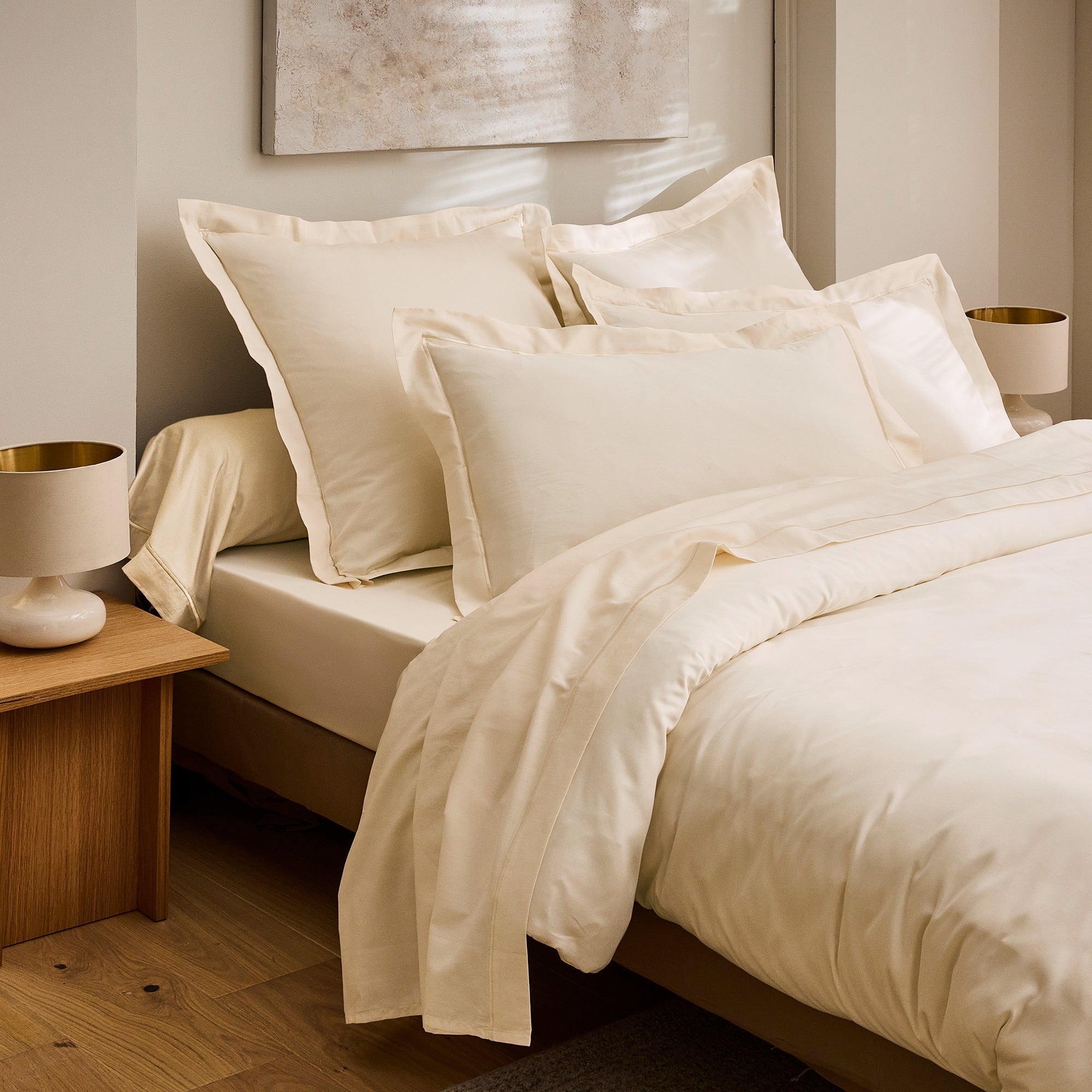 Drap Plat "Prestige" - Satin De Coton - Creme