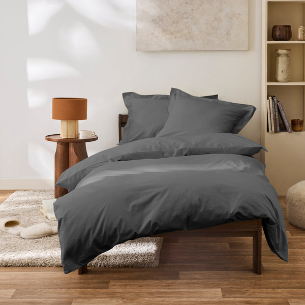 Housse De Couette - 100% Percale Coton - Ardoise