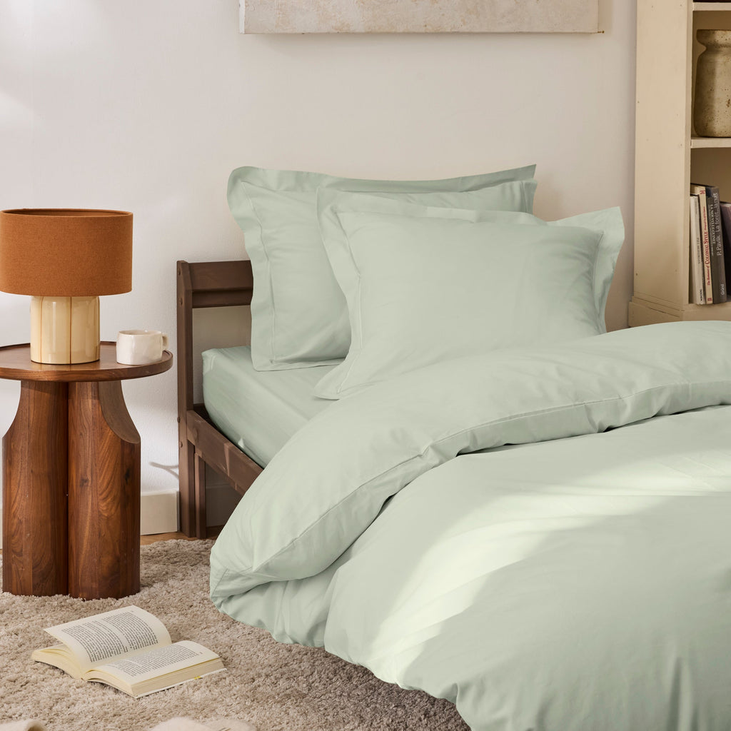 Housse De Couette - 100% Percale Coton - Vert D'Eau