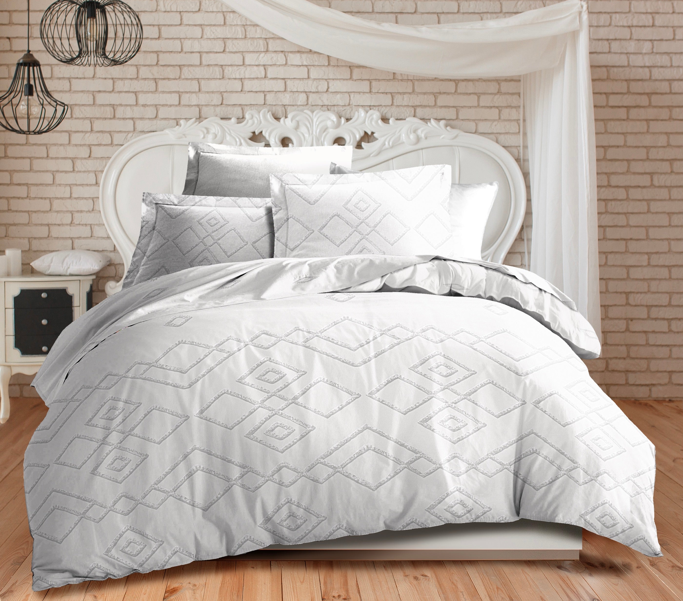 Parure De Couette 3 Pièces - Louna - Losange Gris