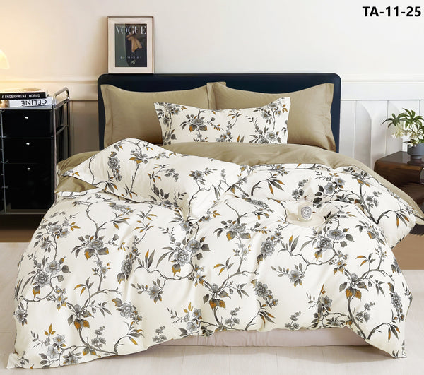 Parure De Couette "Imprimé Double Face" + 2 Taies D'Oreiller - 100% Percale Pur Coton - Shadow Bloom