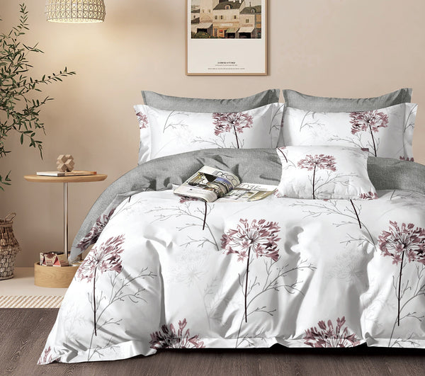 Parure De Couette "Imprimé Double Face" + 2 Taies D'Oreiller - 100% Percale Pur Coton - Whisper Bloom