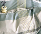 Parure De Couette Imprimé Double Face + 2 Taies D'Oreiller Volant Plat Piqué - 100% Percale Pur Coton Peigné