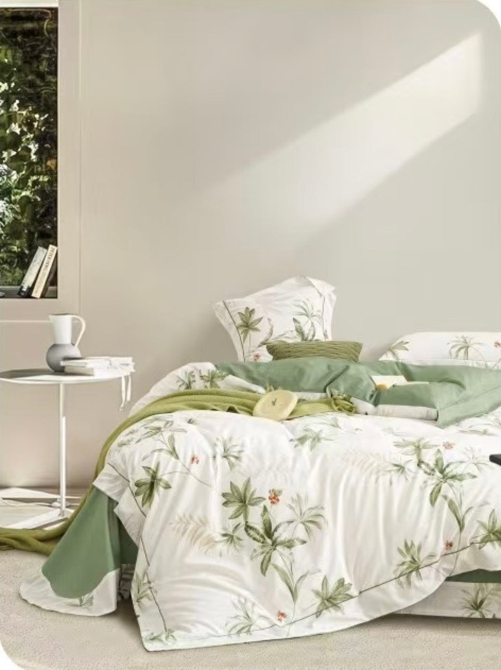 Parure De Couette Imprimé Double Face + 2 Taies D'Oreiller Volant Plat Piqué - 100% Percale Pur Coton Peigné