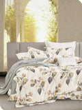 Parure De Couette Imprimé Double Face + 2 Taies D'Oreiller Volant Plat Piqué - 100% Percale Pur Coton Peigné
