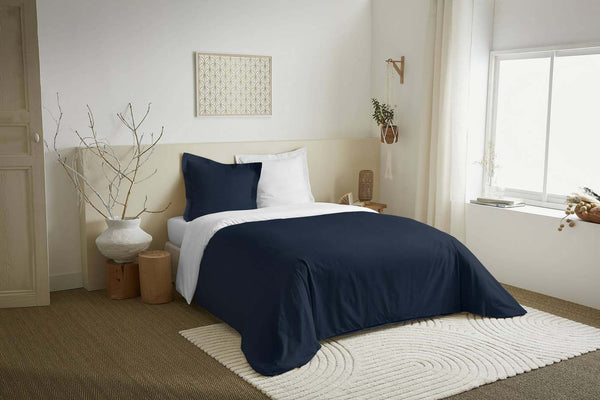 Parure De Couette 2 Pièces Réversible - 100% Coton - Nuit/Neige