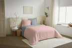 Parure De Couette 3 Pièces Réversible - 100% Coton - Rose/Nuage
