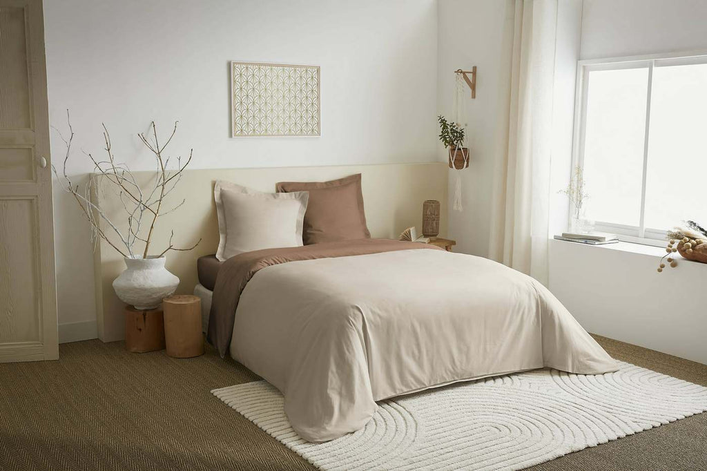 Parure De Couette 2 Pièces - 100% Coton - Sable/Taupe