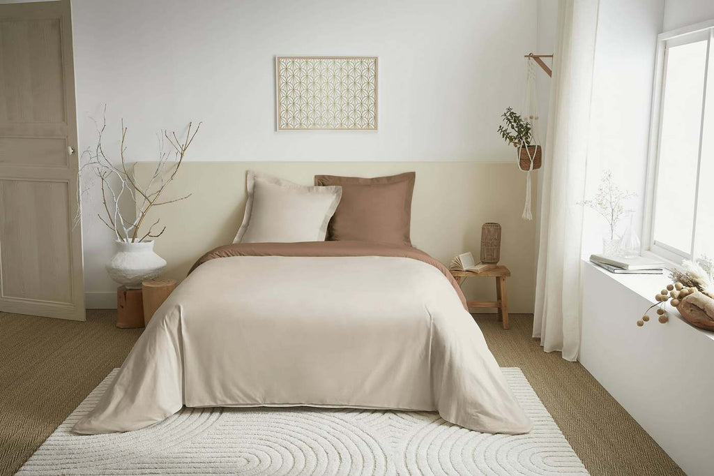 Parure De Couette 3 Pièces - 100% Coton - Sable/Taupe