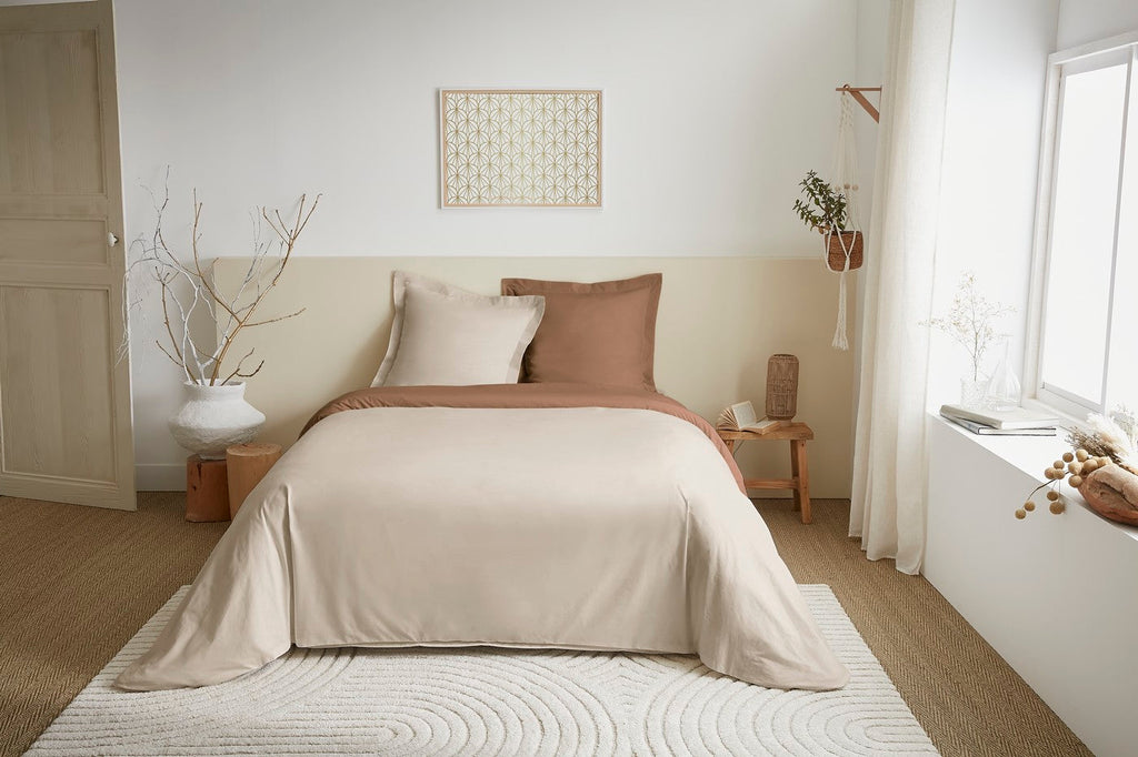 Parure De Couette 3 Pièces - 100% Coton - Sable/Taupe