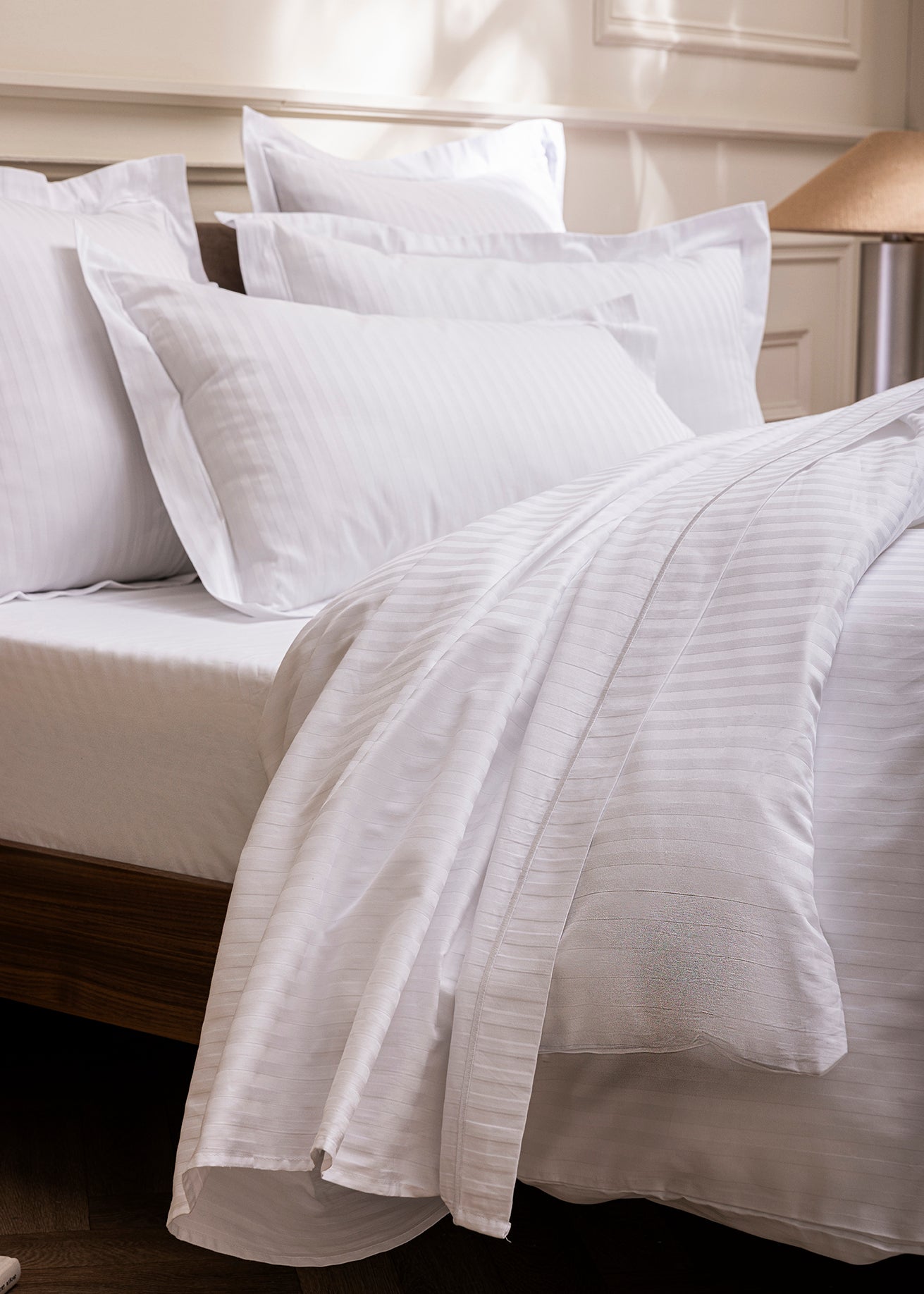 Housse De Couette "Prestige" - 100% Satin De Coton Peigné Avec Fines Rayures - Blanc