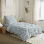 Pack Complet Imprimé (Housse De Couette + Taie(s) + Drap Housse) - 100% Coton 57 Fils - Agathe Celadon