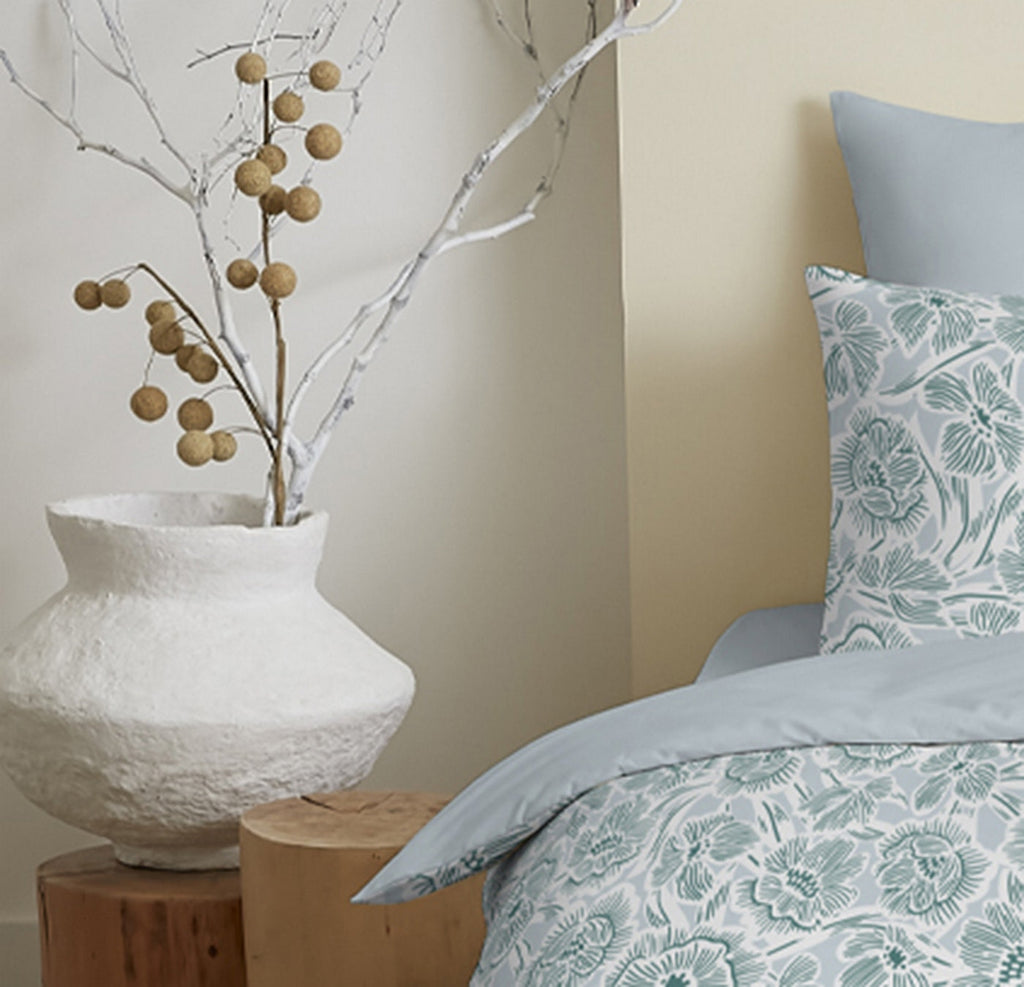 Pack Complet Imprimé (Housse De Couette + Taie(s) + Drap Housse) - 100% Coton 57 Fils - Agathe Celadon