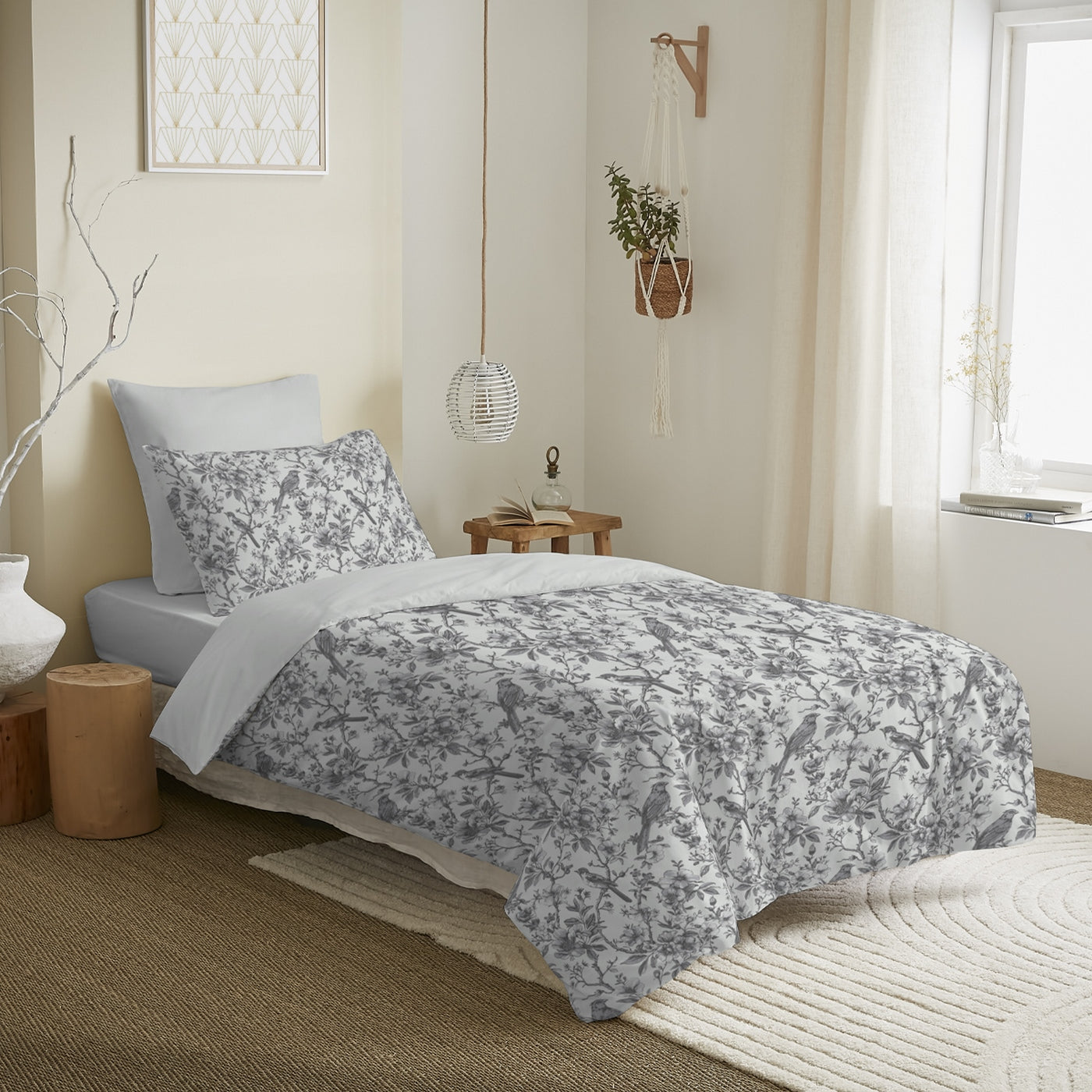 Pack Complet Imprimé (Housse De Couette + Taie(s) + Drap Housse) - 100% Coton 57 Fils - Berangere Nuage