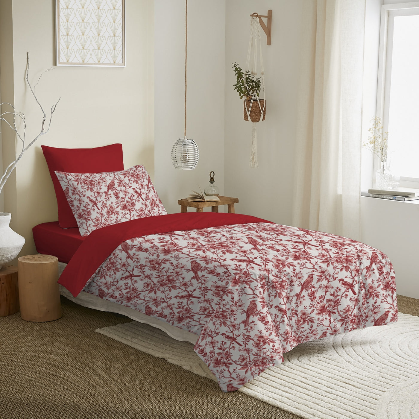 Pack Complet Imprimé (Housse De Couette + Taie(s) + Drap Housse) - 100% Coton 57 Fils - Berangere Rouge