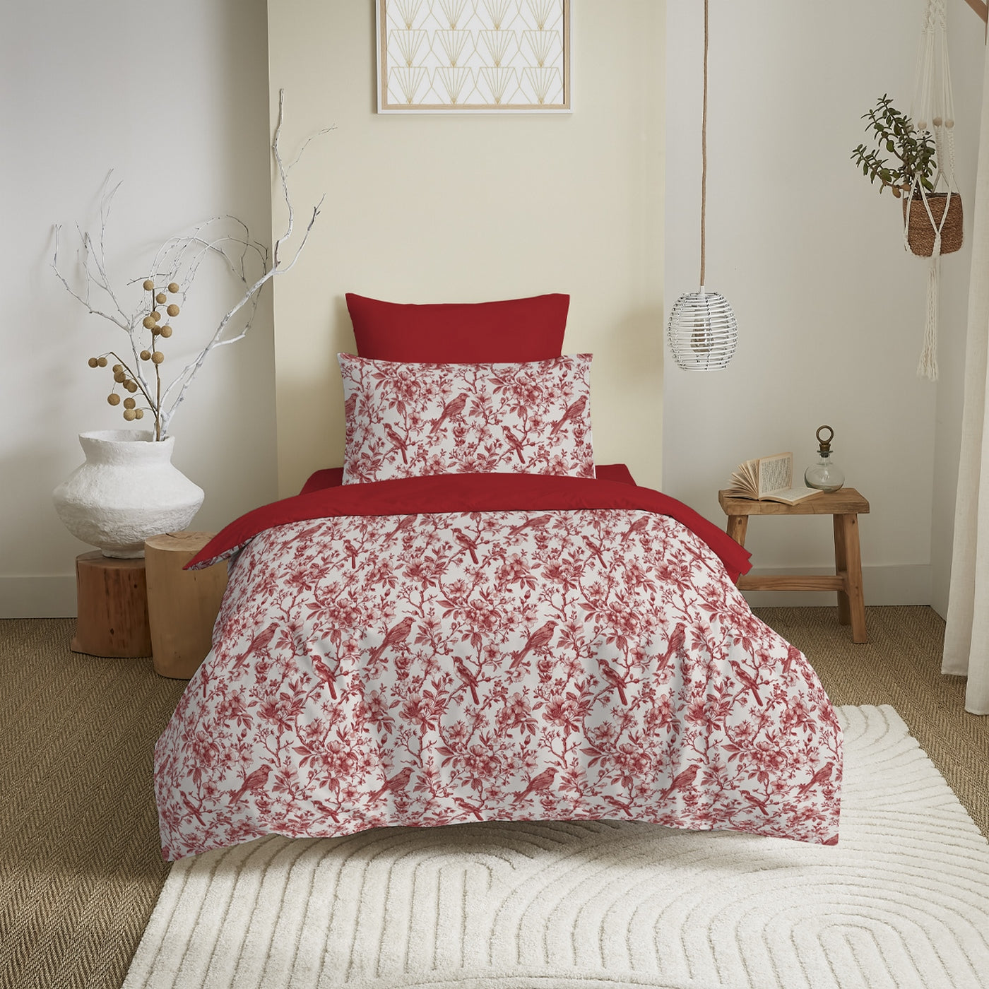 Pack Complet Imprimé (Housse De Couette + Taie(s) + Drap Housse) - 100% Coton 57 Fils - Berangere Rouge