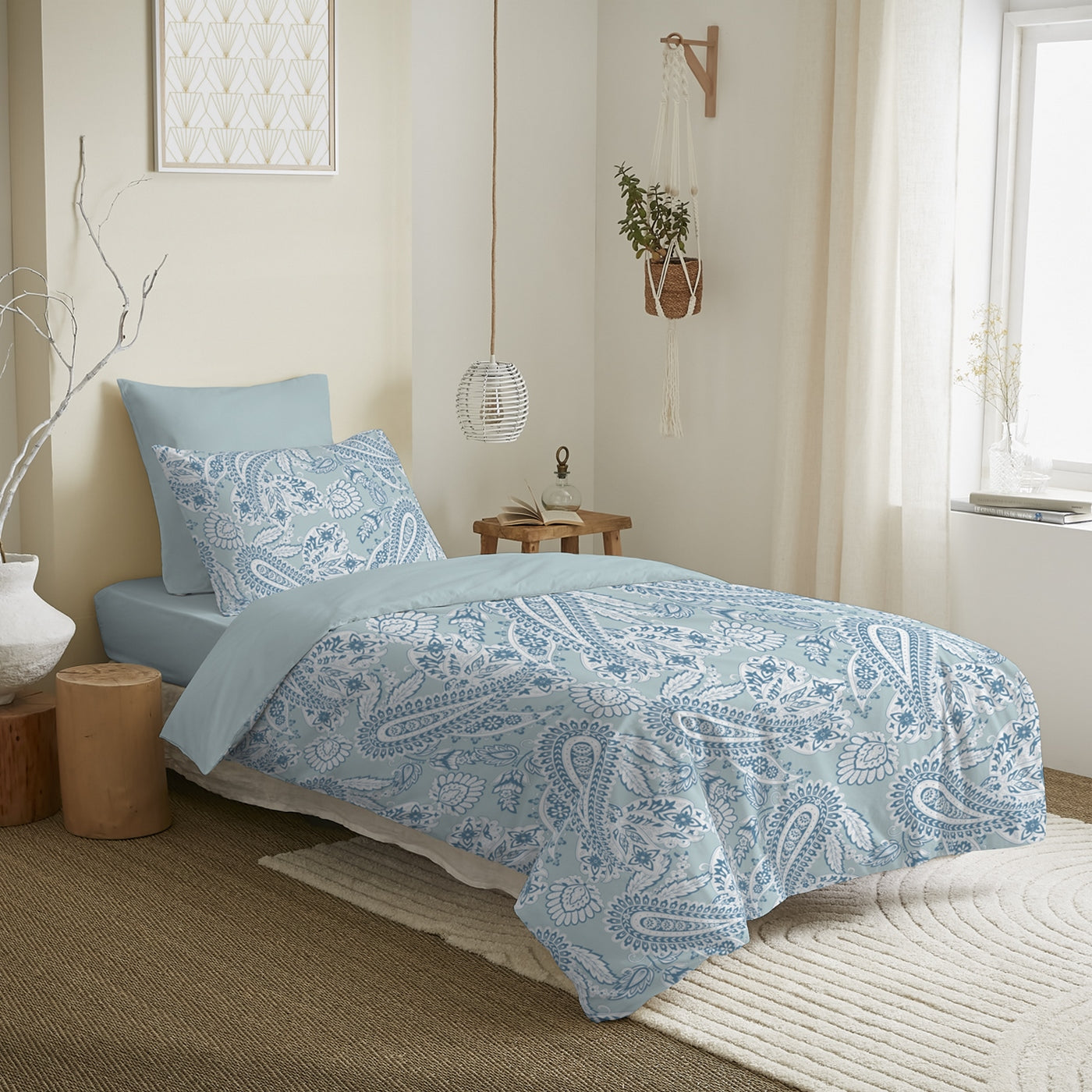 Pack Complet Imprimé (Housse De Couette + Taie(s) + Drap Housse) - 100% Coton 57 Fils - Cashemire Bleu