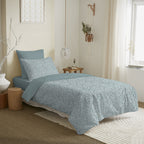 Pack Complet Imprimé (Housse De Couette + Taie(s) + Drap Housse) - 100% Coton 57 Fils - Celeste Glacier