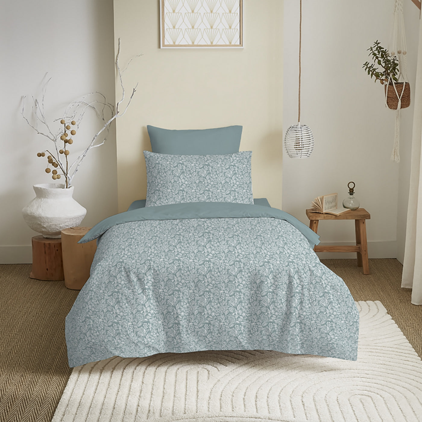 Pack Complet Imprimé (Housse De Couette + Taie(s) + Drap Housse) - 100% Coton 57 Fils - Celeste Glacier
