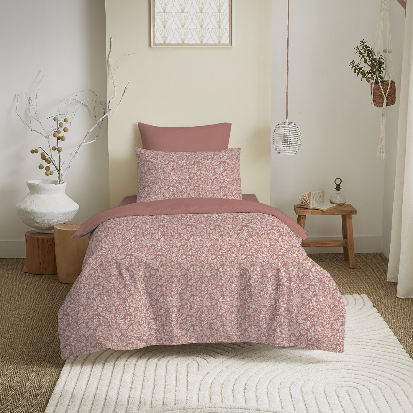 Pack Complet Imprimé (Housse De Couette + Taie(s) + Drap Housse) - 100% Coton 57 Fils - Celeste Pêche