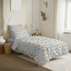 Pack Complet Imprimé (Housse De Couette + Taie(s) + Drap Housse) - 100% Coton 57 Fils - Tanya Cyan