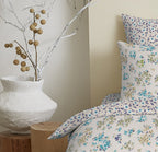Pack Complet Imprimé (Housse De Couette + Taie(s) + Drap Housse) - 100% Coton 57 Fils - Tanya Cyan