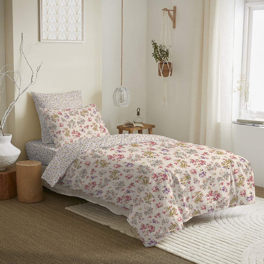 Pack Complet Imprimé (Housse De Couette + Taie(s) + Drap Housse) - 100% Coton 57 Fils - Tanya Multicolore