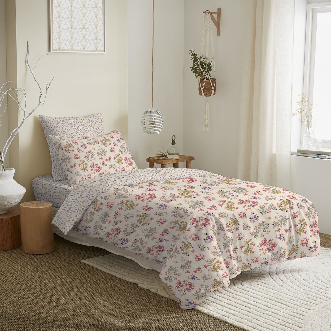 Pack Complet Imprimé (Housse De Couette + Taie(s) + Drap Housse) - 100% Coton 57 Fils - Tanya Multicolore