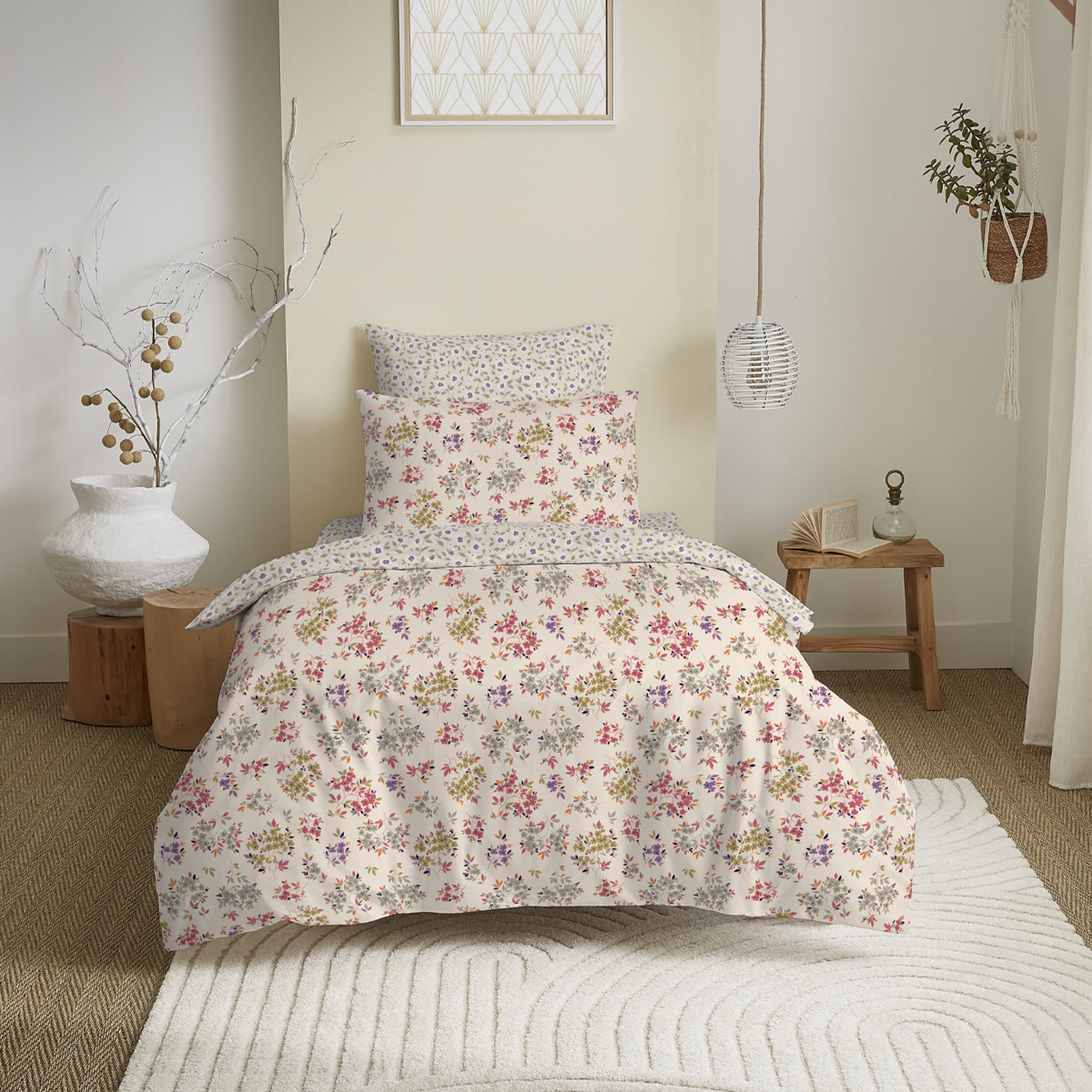 Pack Complet Imprimé (Housse De Couette + Taie(s) + Drap Housse) - 100% Coton 57 Fils - Tanya Multicolore