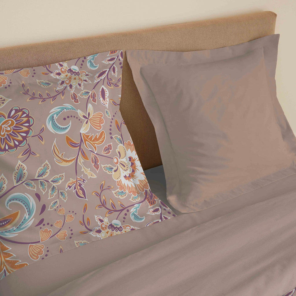 Parure De Draps 4 Pièces Pour Lit Grande Largeur - 100% Coton - Bergame Nude