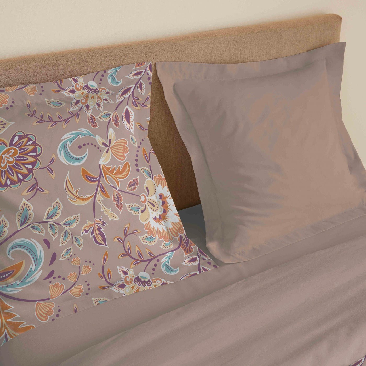 Parure De Draps 4 Pièces Pour Lit Grande Largeur - 100% Coton - Bergame Nude