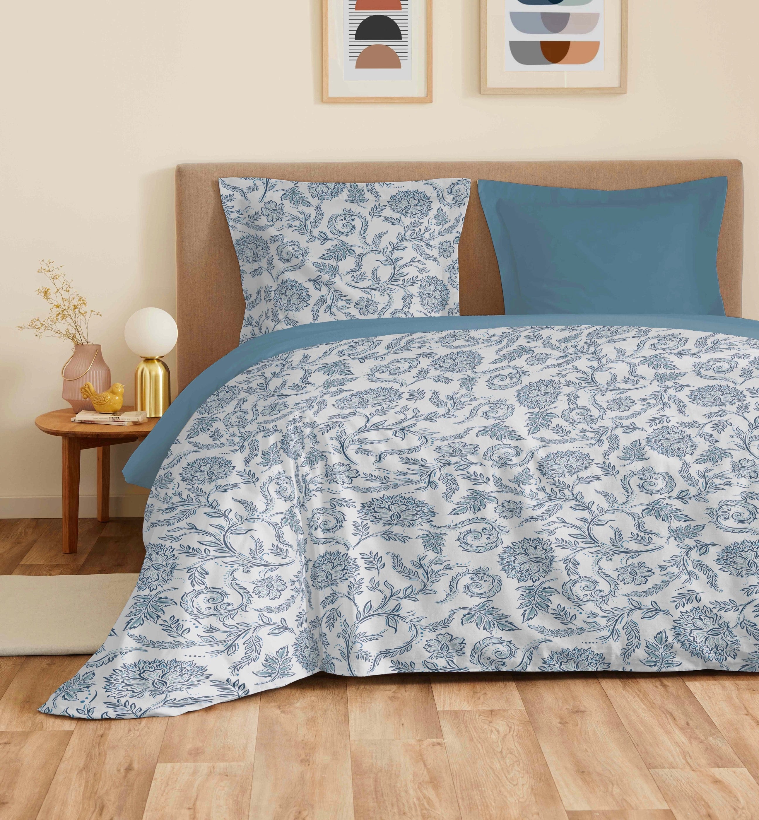 Parure De Draps 4 Pièces Pour Lit Grande Largeur - 100% Coton - Salma Bleu