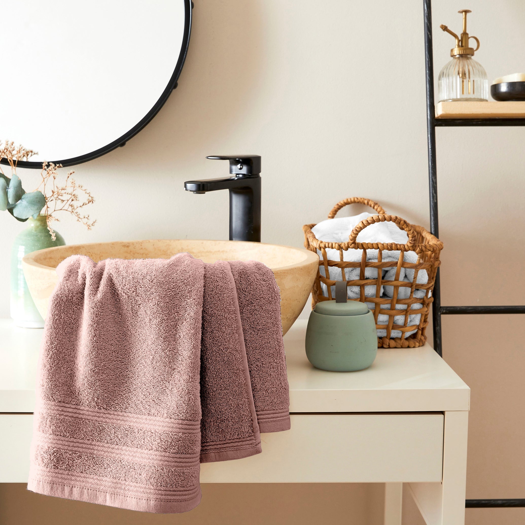 Serviette De Toilette "Spa" - 100% Coton - Vieux Rose