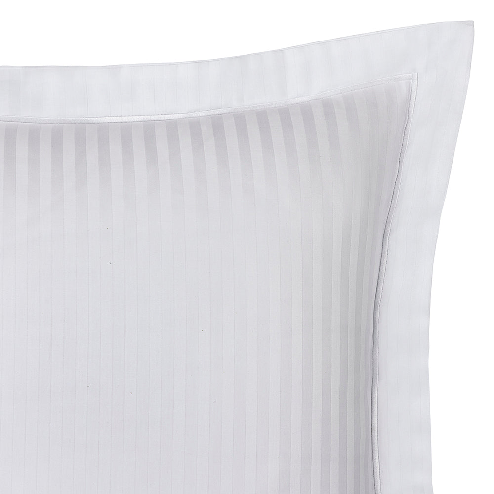 Taie D'Oreiller "Prestige" - 100% Satin De Coton Peigné Avec Fines Rayures - Blanc