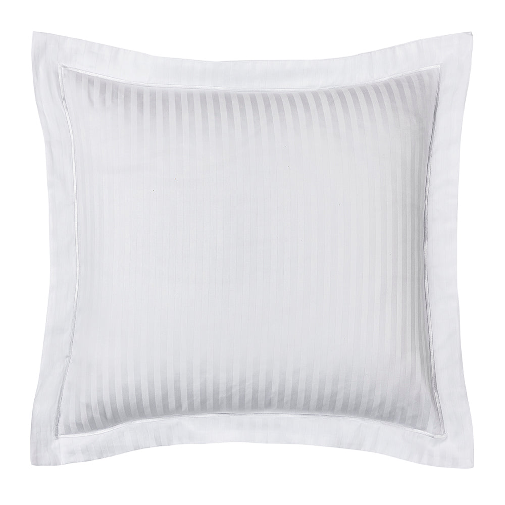 Taie D'Oreiller "Prestige" - 100% Satin De Coton Peigné Avec Fines Rayures - Blanc